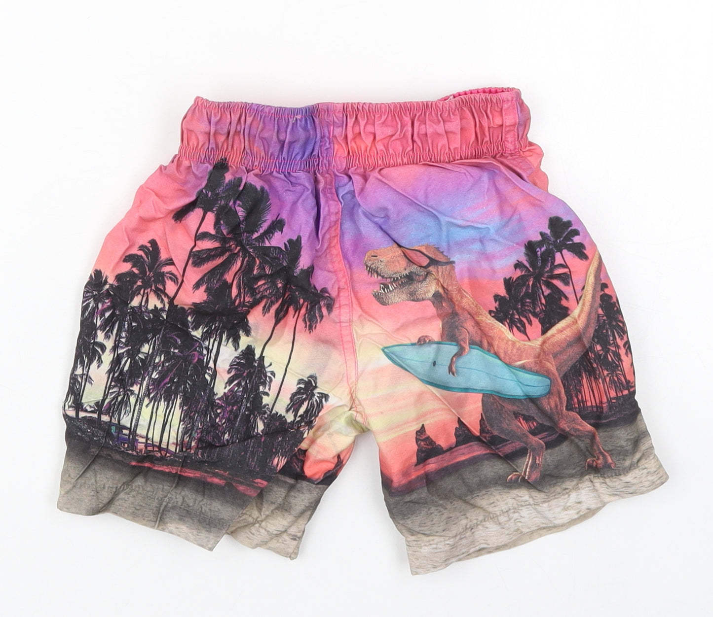 Primark Boys Multicoloured  Polyester Bermuda Shorts Size 5-6 Years  Regular Drawstring - T-Rex Swim Shorts