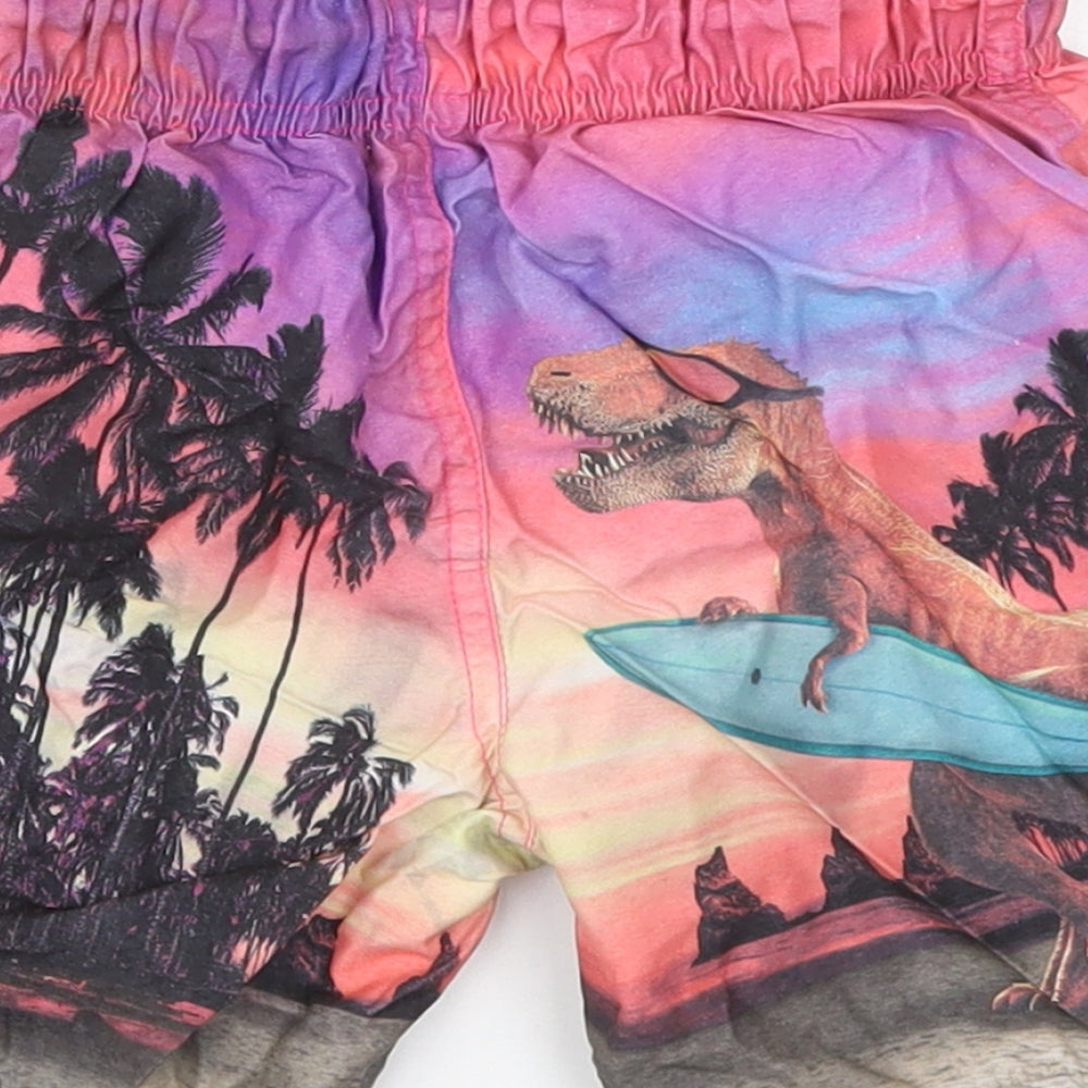 Primark Boys Multicoloured  Polyester Bermuda Shorts Size 5-6 Years  Regular Drawstring - T-Rex Swim Shorts