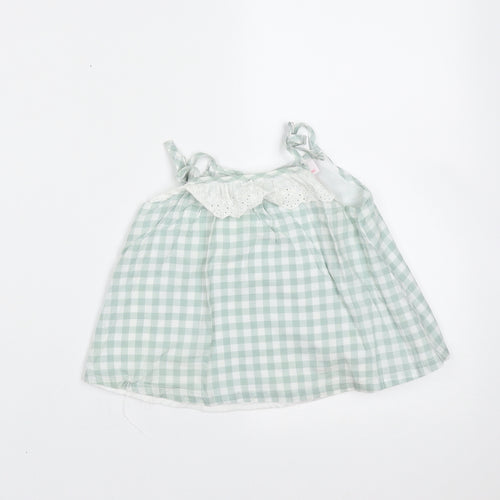 Tommy Bahama Girls Green Gingham Cotton Camisole Blouse Size 12 Months Round Neck