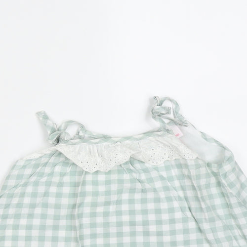 Tommy Bahama Girls Green Gingham Cotton Camisole Blouse Size 12 Months Round Neck