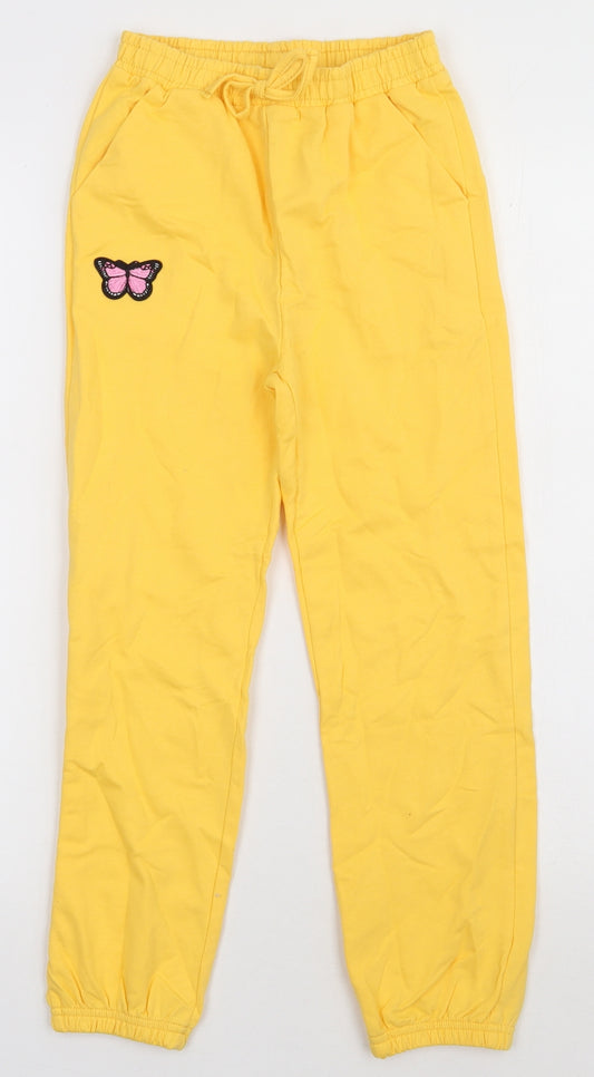 SheIn Girls Yellow  Cotton Jogger Trousers Size 8 Years  Regular Tie - Butterfly Print