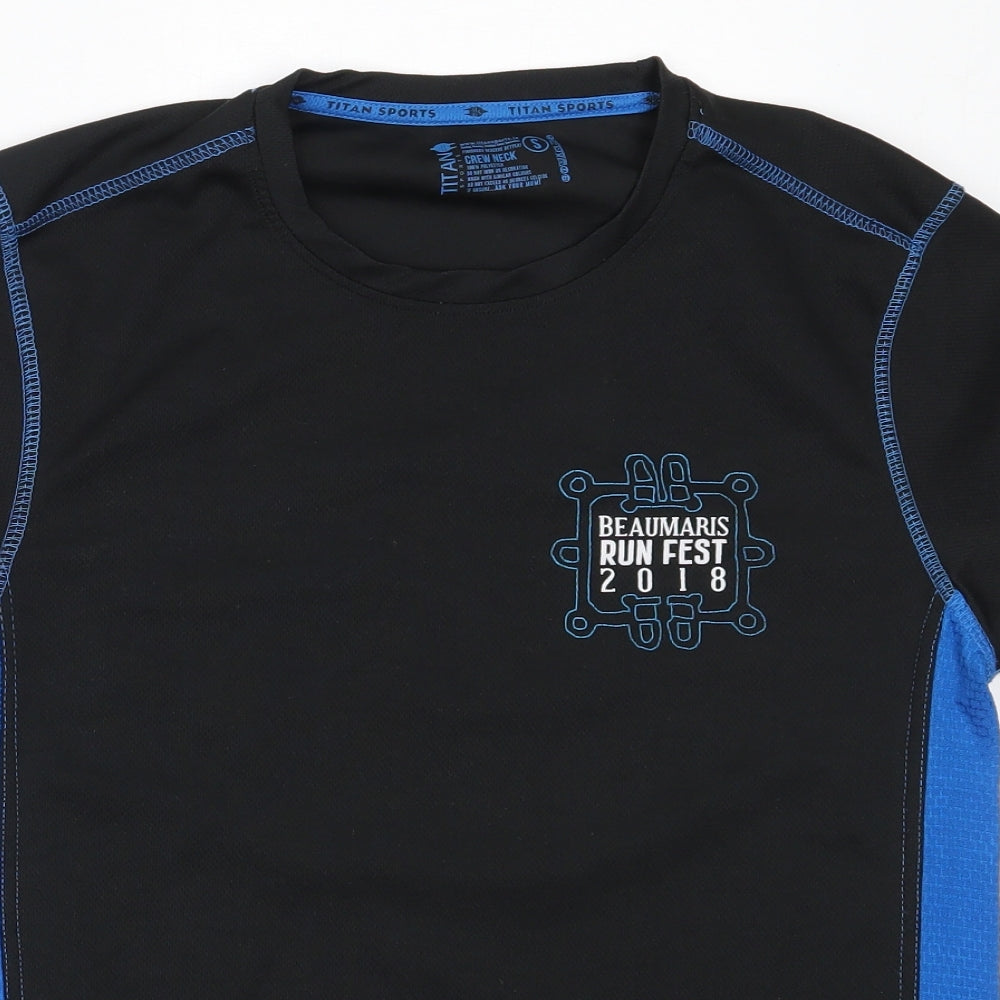 Titan Mens Black  Polyester Basic T-Shirt Size S Round Neck  -  beaumaris runfest 2018