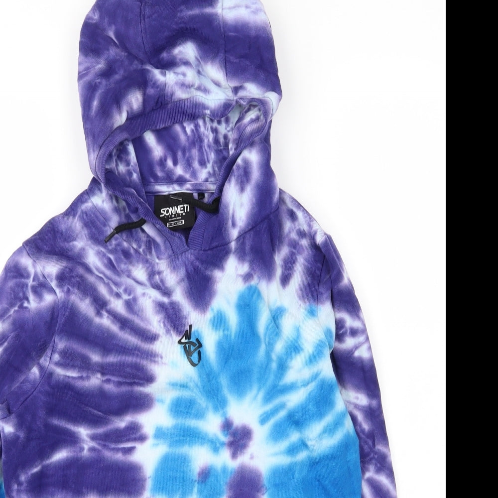 Sonneti Boys Purple Cotton Pullover Hoodie Size 12 Years Tie Dye Pattern