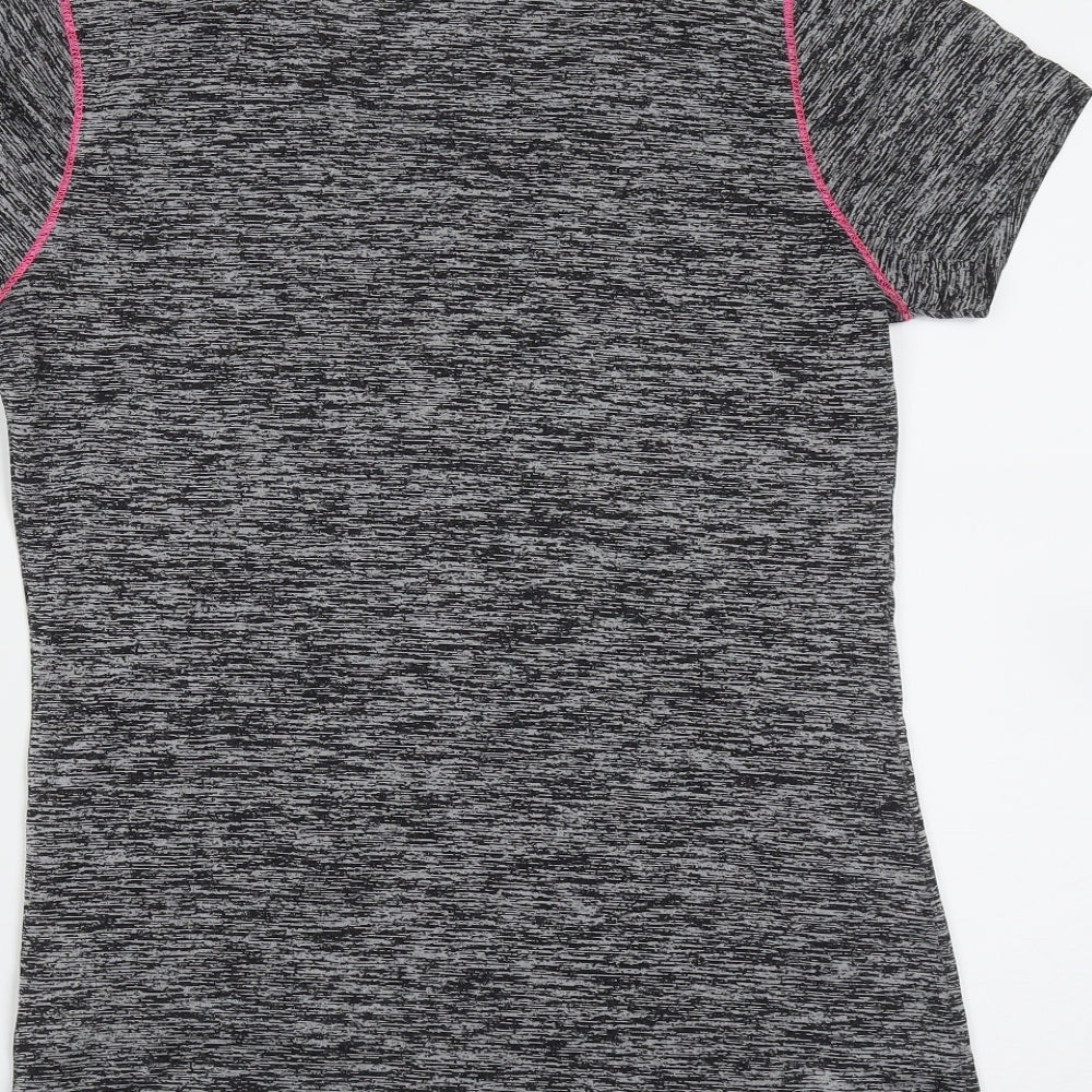 Reebok Womens Grey  Polyester Basic T-Shirt Size S V-Neck