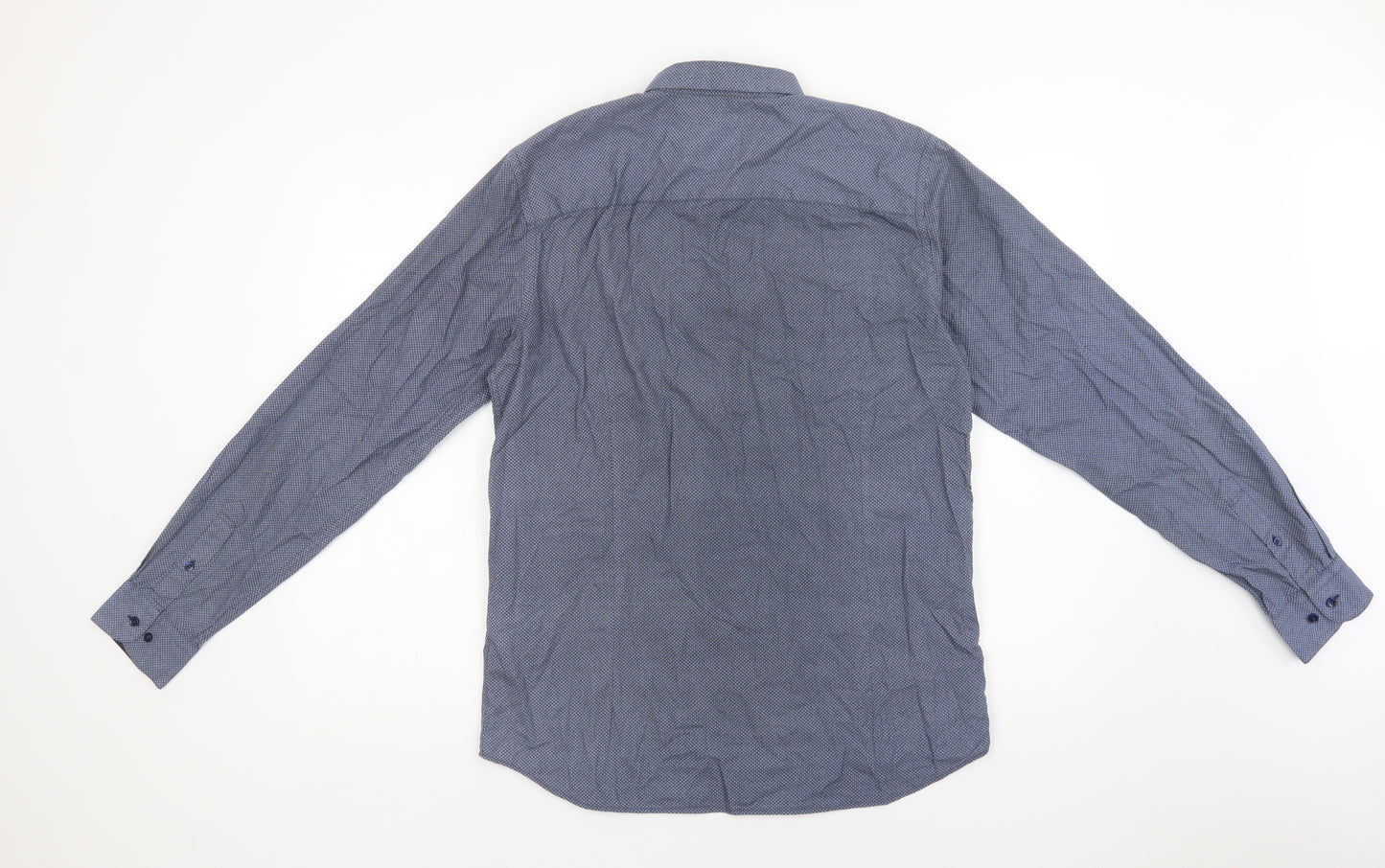 JACK & JONES Mens Blue Geometric Cotton  Dress Shirt Size L Collared Button