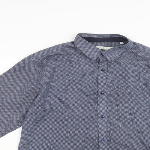 JACK & JONES Mens Blue Geometric Cotton  Dress Shirt Size L Collared Button