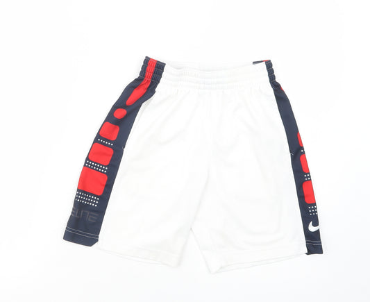 Nike Girls White Colourblock Polyester Sweat Shorts Size 8-9 Years  Regular Drawstring