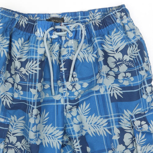 Industrialize Mens Blue Floral Polyester Athletic Shorts Size S L10 in Regular Drawstring - Swim Shorts