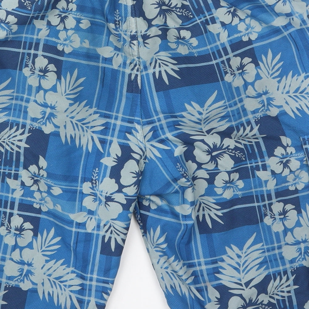 Industrialize Mens Blue Floral Polyester Athletic Shorts Size S L10 in Regular Drawstring - Swim Shorts