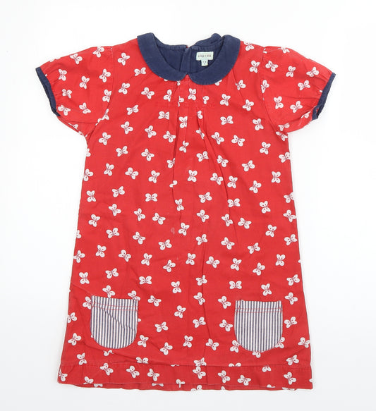 Lilly + Sid Girls Red Geometric Cotton T-Shirt Dress  Size 7-8 Years  Collared Zip - Butterflies