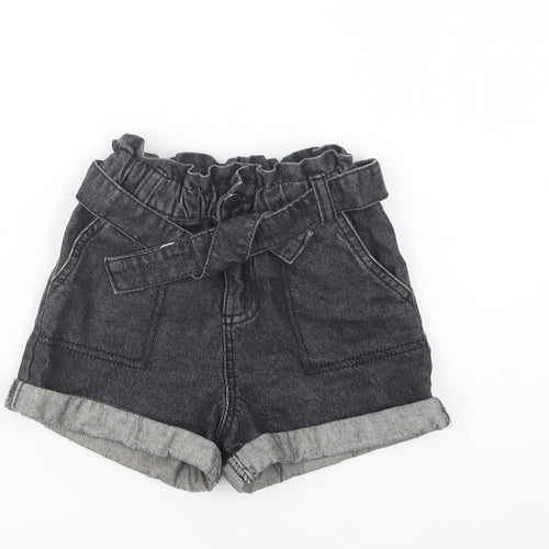 TU Girls Black  Cotton Paperbag Shorts Size 4 Years  Regular Buckle