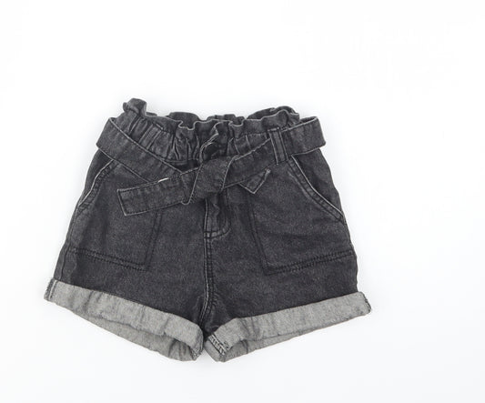 TU Girls Black  Cotton Paperbag Shorts Size 4 Years  Regular Buckle