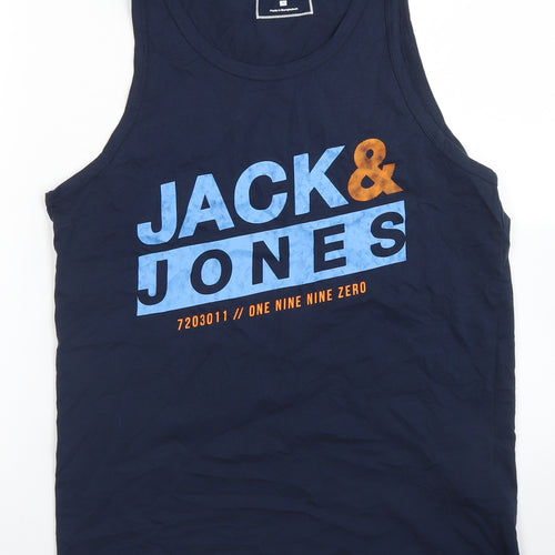 JACK & JONES Mens Blue  Cotton Basic Tank Size M Round Neck