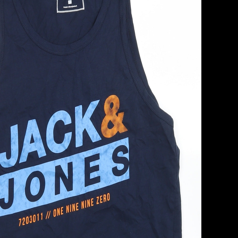 JACK & JONES Mens Blue  Cotton Basic Tank Size M Round Neck