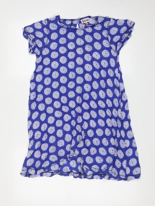 HULLABALOO Girls Blue Geometric Viscose T-Shirt Dress  Size 11-12 Years  Round Neck