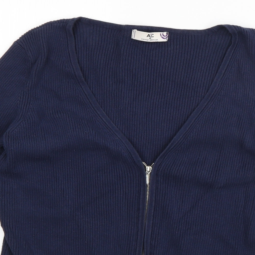 AJC Womens Blue V-Neck  Cotton Full Zip Jumper Size 18