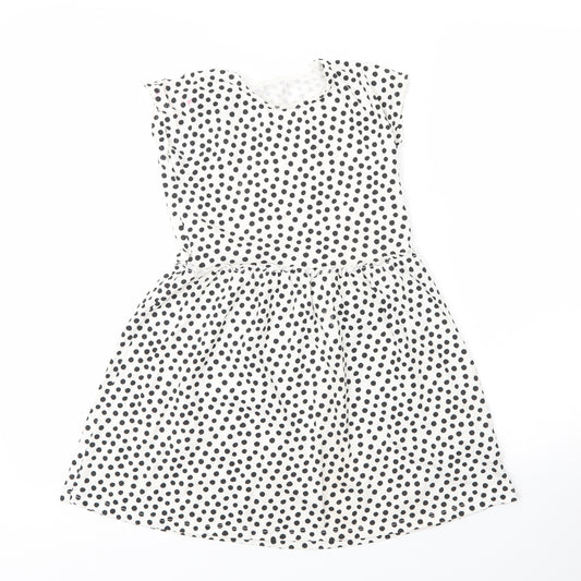 George Girls White Polka Dot Cotton A-Line  Size 7 Years  Round Neck