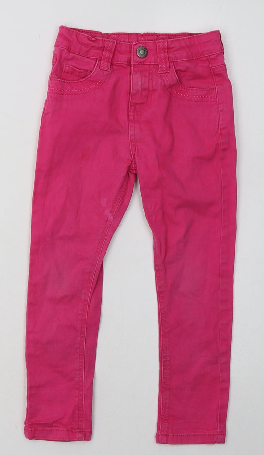 Primark Girls Pink  Cotton Straight Jeans Size 4-5 Years  Regular Buckle