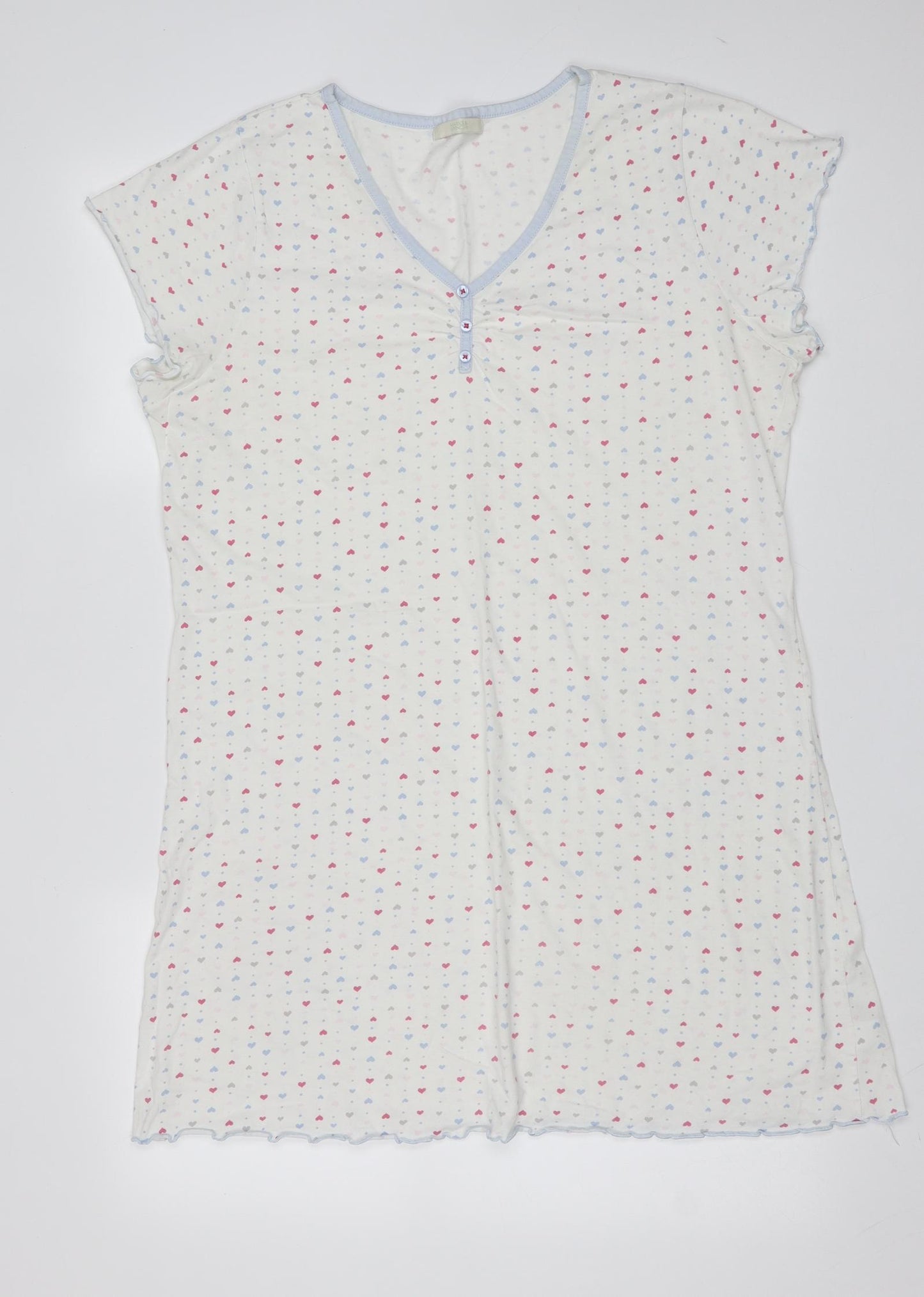 Marks and Spencer Womens White Solid Cotton Top Nightshirt Size 16   - heart pattern