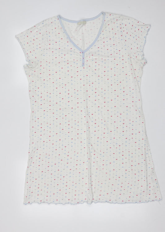 Marks and Spencer Womens White Solid Cotton Top Nightshirt Size 16   - heart pattern