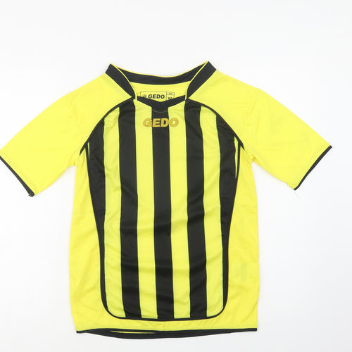 Gedo Mens Yellow Striped Polyester Basic T-Shirt Size XS V-Neck
