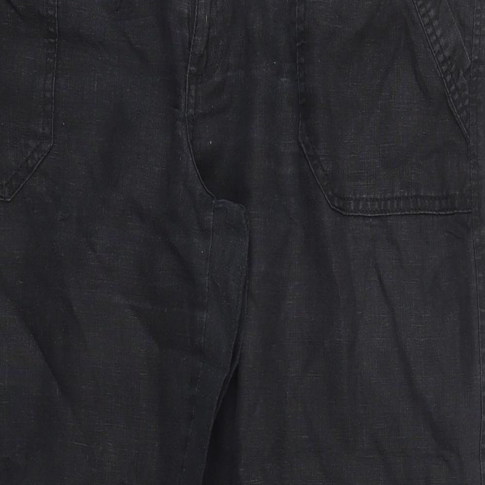 BC Clothing Womens Black  Linen Trousers  Size 14 L28 in Regular Button