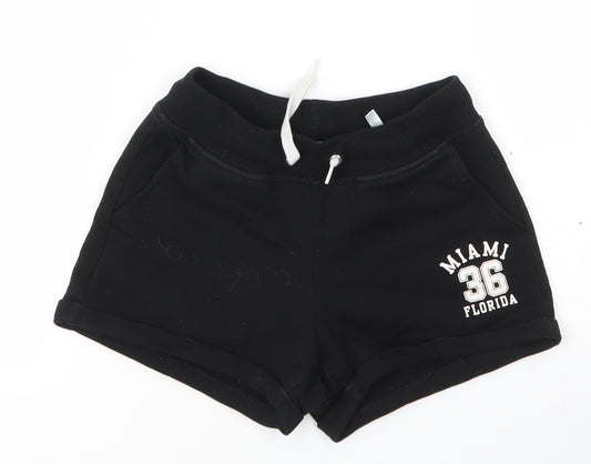 H&M Girls Black  Cotton Sweat Shorts Size 8 Years  Regular Drawstring