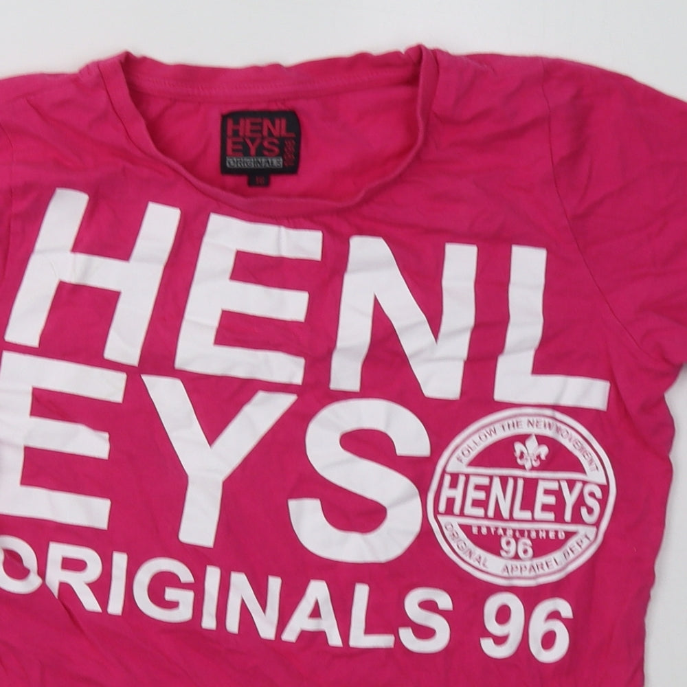 Henleys Womens Pink  Cotton Basic T-Shirt Size 16 Crew Neck