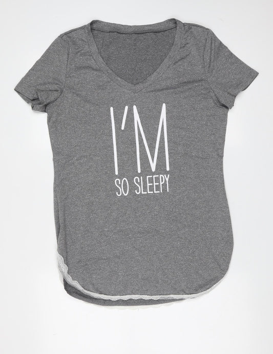 Preworn Womens Grey Solid Polyester Top Nightshirt Size S   - im so sleepy