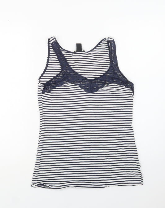 H&M Womens Blue Striped Cotton Top Pyjama Top Size M   - Lace Detail