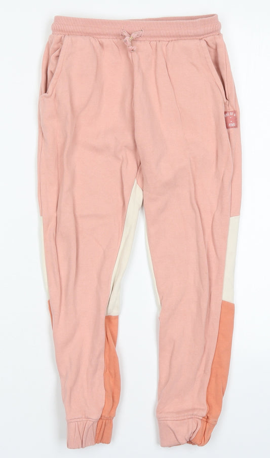Nutmeg Girls Pink Colourblock Cotton Sweatpants Trousers Size 8-9 Years  Regular Drawstring