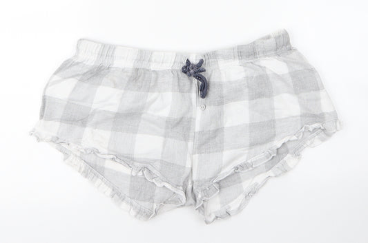 Primark Womens Grey Check Cotton Capri Sleep Shorts Size 6  Drawstring