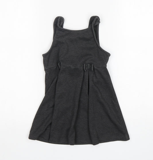 TU Girls Grey  Polyester Pinafore/Dungaree Dress  Size 4 Years  Round Neck