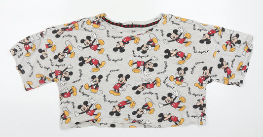 Primark Womens Grey Solid Cotton Top Pyjama Top Size 12   - Mickey Mouse