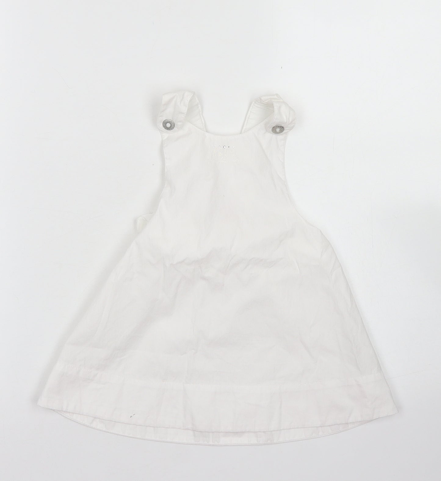 ELLE Girls White  Cotton Pinafore/Dungaree Dress  Size 12 Months  Square Neck Snap