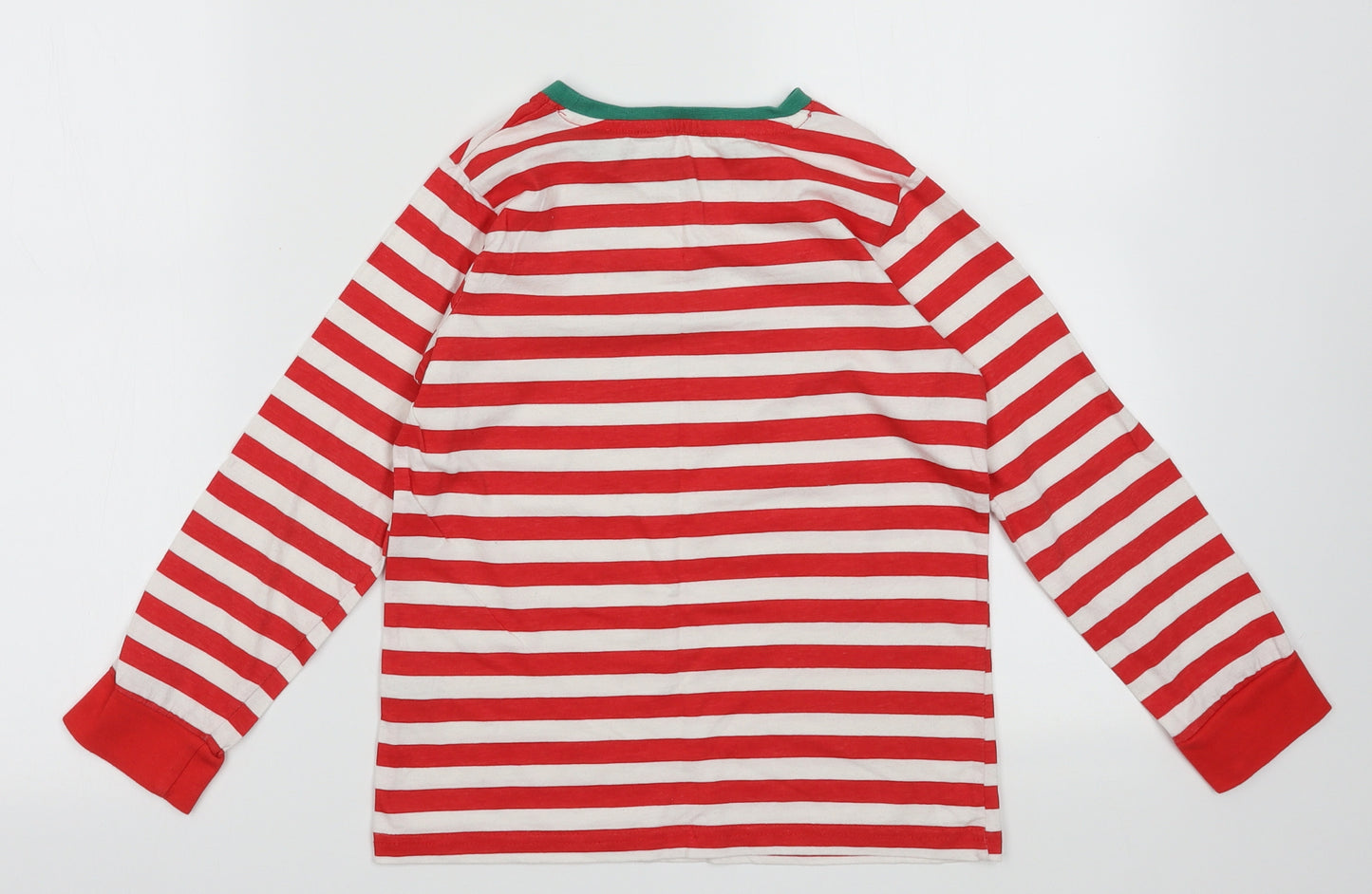 Made By Elves Boys Red Striped Cotton Basic Casual Size 7-8 Years Crew Neck Pullover - Team Santa