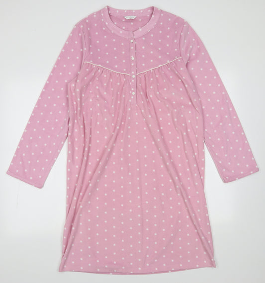 Marks and Spencer Womens Pink Polka Dot Polyester  Dress Size 12  Button