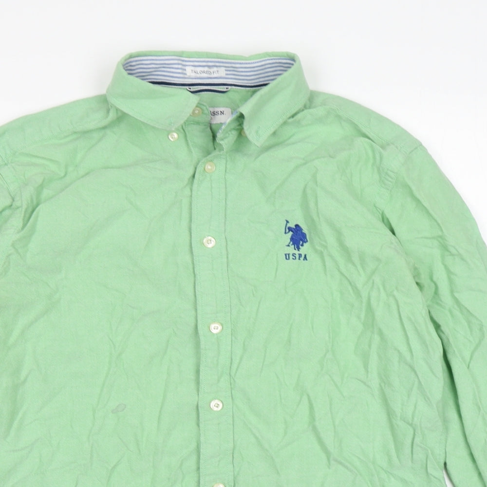 US Polo Assn. Mens Green  Cotton  Button-Up Size M Collared