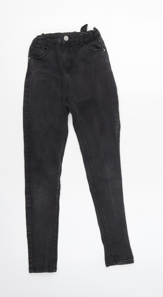 Primark Girls Black  Cotton Skinny Jeans Size 10-11 Years  Regular Button