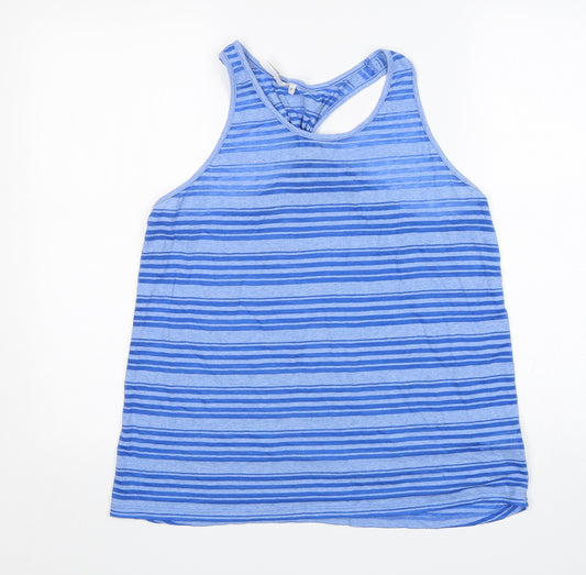 Matalan Womens Blue Striped Cotton Basic Tank Size M Round Neck