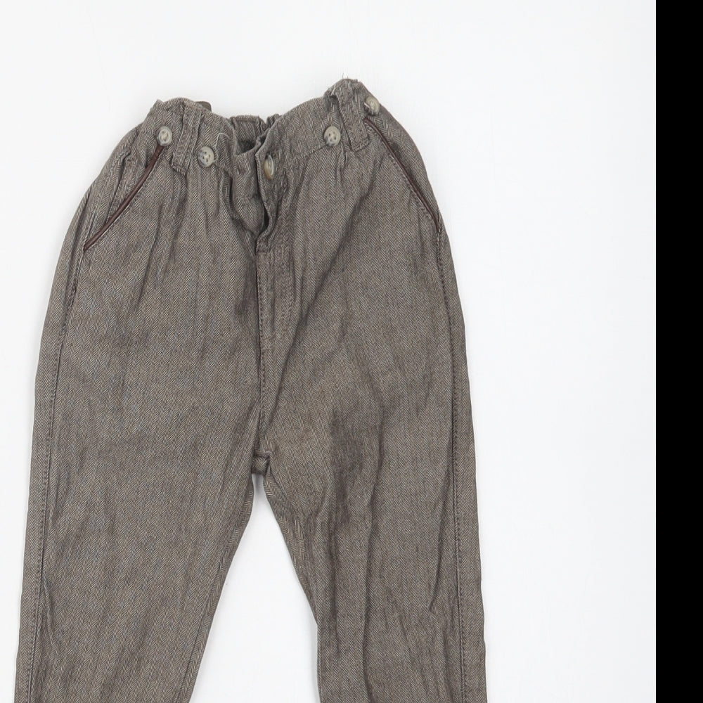 Matalan Boys Brown Herringbone Cotton Chino Trousers Size 2-3 Years  Regular Button