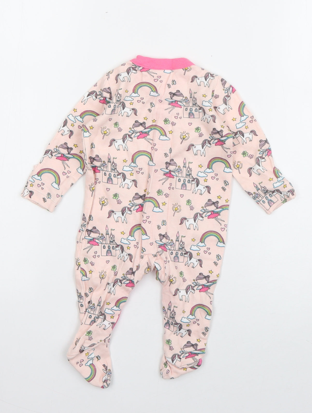 George Girls Pink Geometric Cotton Babygrow One-Piece Size 0-3 Months  Snap - Fairy Castle Print