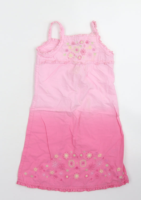 TU Girls Pink  Cotton A-Line  Size 4 Years  Square Neck Button - Ombre two tone