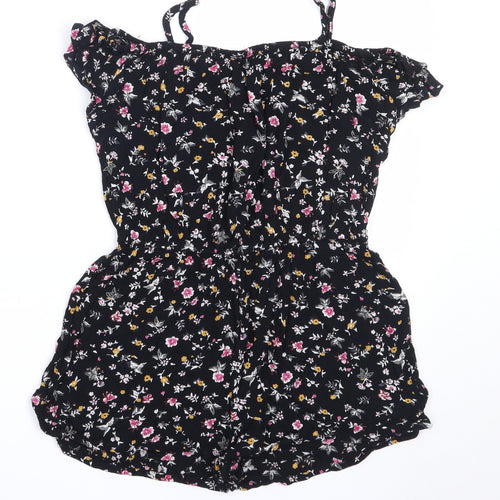 Miss Evie Girls Black Floral Viscose Playsuit One-Piece Size 12 Years