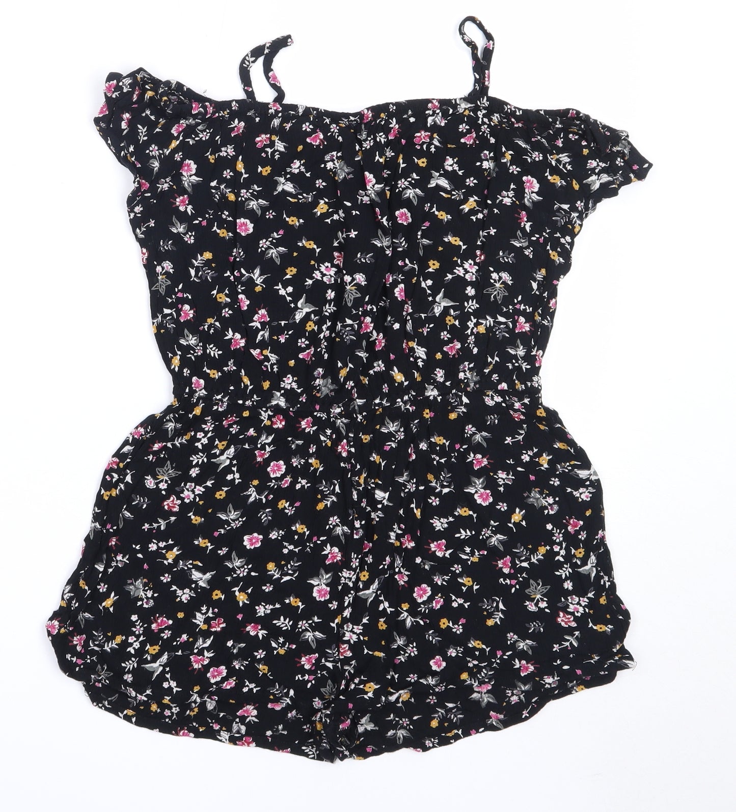 Miss Evie Girls Black Floral Viscose Playsuit One-Piece Size 12 Years