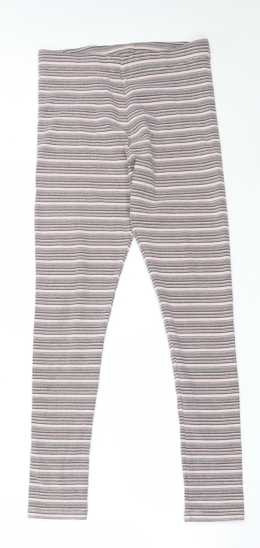 NEXT Girls Pink Striped Cotton Capri Trousers Size 12 Years  Regular  - leggings