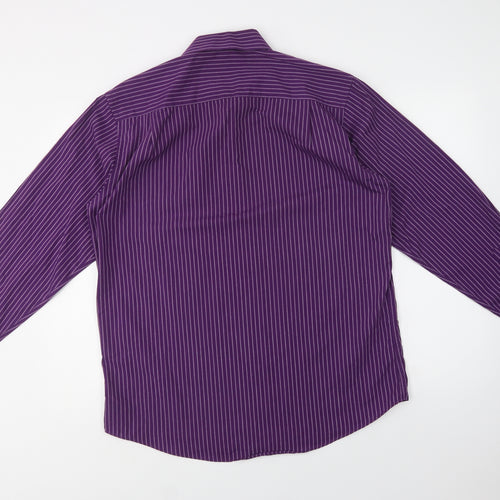 Matalan Mens Purple Striped Polyester  Dress Shirt Size 16 Collared Button