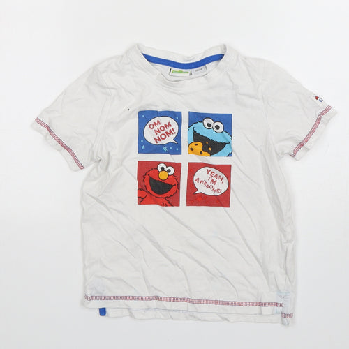 Sesame Street Boys White  Cotton Basic T-Shirt Size 5-6 Years Round Neck