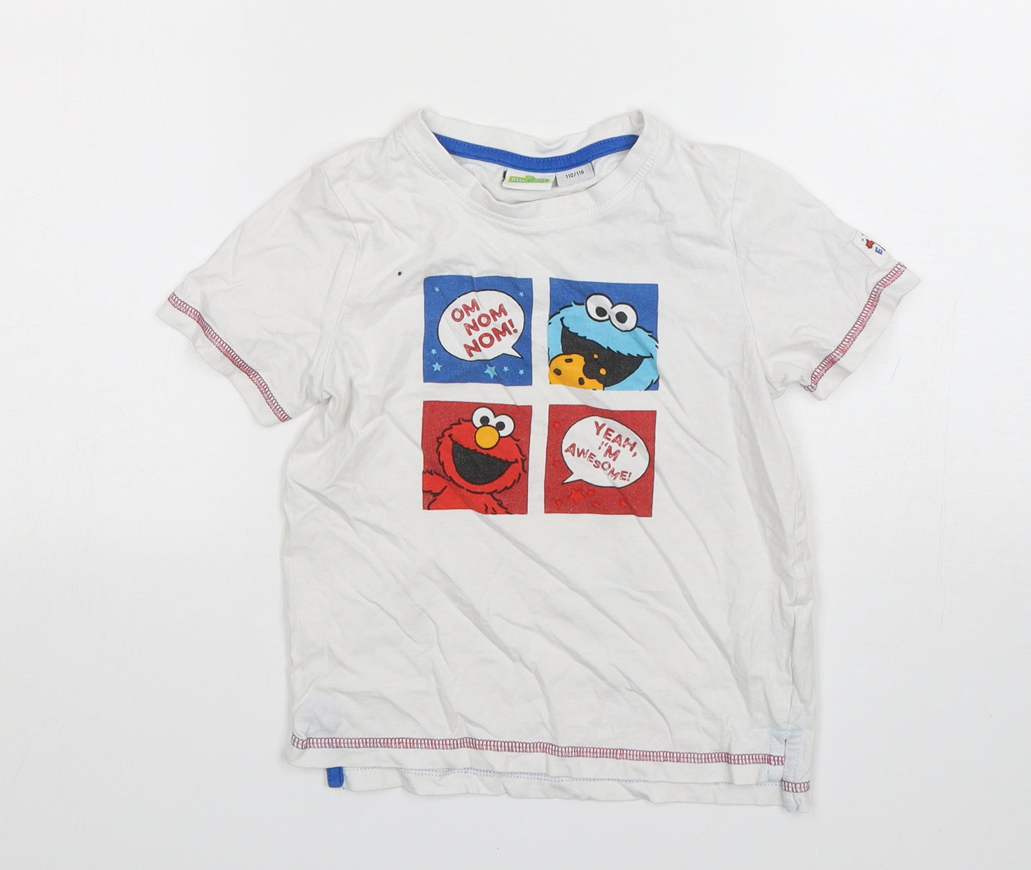 Sesame Street Boys White  Cotton Basic T-Shirt Size 5-6 Years Round Neck