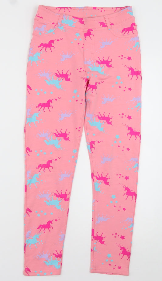 NEXT Girls Pink Geometric Cotton Capri Trousers Size 11 Years  Regular  - Unicorn print